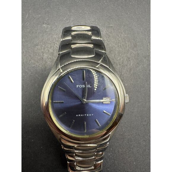 Fossil Arkitekt Watch Men's 36mm FS-2906 Silver Tone Blue Dial Date Just - Picture 1 of 8
